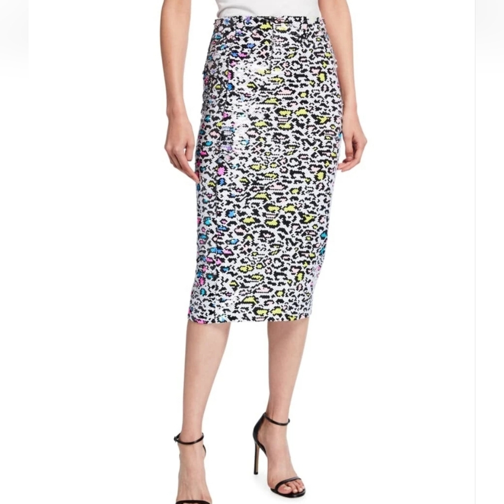Milly Black and White Sequin Pencil Skirt Midi